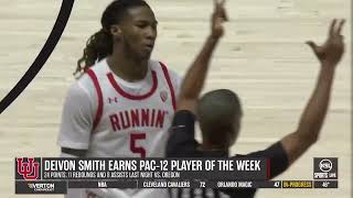 Utah Mens Basketball Guard Deivon Smith Earns Pac 12 Player Of The Week Honors [upl. by Bascio]