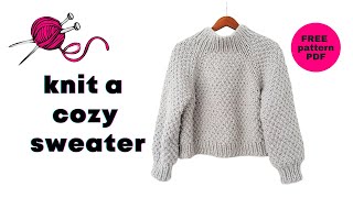 FREE Easy Moss Stitch Chunky Raglan Knit Sweater Pattern  Tutorial [upl. by Arised66]