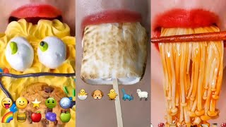 Asmr 10MINUTES EMOJI F00D challenge 링고아메 꿀젤리 왁스젤리 초콜릿 코하쿠토 몬스터 머랭쿠키 RINGOAME WAX JELLY [upl. by Dynah186]