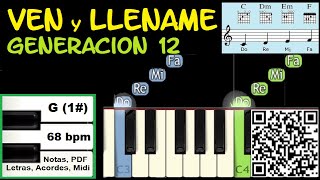 VEN Y LLENAME Generacion 12 Piano Tutorial Facil Partitura Acordes Pista [upl. by Lardner]