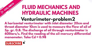 A horizontal venturimeter with inlet diameter 20cm and throat diameter 10cm is used to measure the [upl. by Staffan]