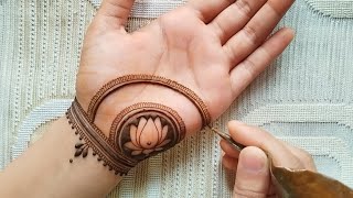 Teej Special simple front hand mehndi design  Easy lotus mehndi design  Simple mehndi design 2024 [upl. by Inness]