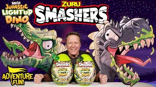 Zuru Smashers Mega Jurassic Light Up Dino 25 Surprises With TRex Dinosaur Adventure Fun Toy review [upl. by Aihsik738]