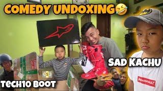 DAJU VAI KO COMEDY UNBOXING OF ALPINESTAR TECH 10 RIDING BOOT  SAD AND JEALOUS MOTEY KACCHU [upl. by Anneirda]