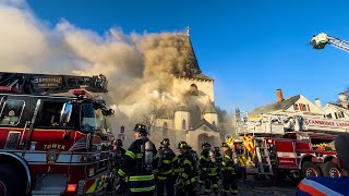 EARLY ARRIVAL 6thALARM MAJOR Fire Destroys Faith Lutheran Church on Easter CambridgeMA Box 285 [upl. by Emogene]