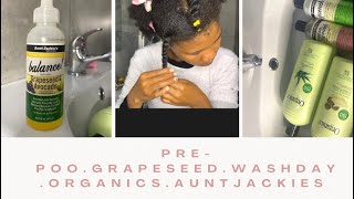 Pre poo with Grapeseed oil and wash day routine for my natural hair ft Aunt Jackie’s hair products [upl. by Peyton]