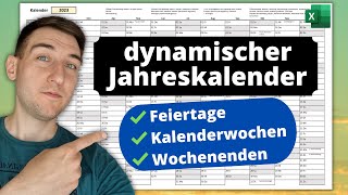 Excel Kalender 2024  mit Feiertagen Kalenderwochen amp Wochenenden ewiger Jahreskalender [upl. by Aihsiyt]