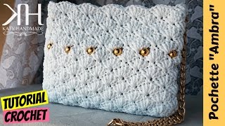 Tutorial pochette quotAmbraquot uncinetto  How to make a crochet bag  Punto ventaglio  Katy Handmade [upl. by Thurmann]