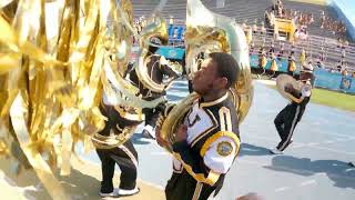 🎥 Cymbal Cam  UAPB Drumline Marching Into Southern Game 2024 [upl. by Notgnirrac]