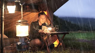 SOLO Camping in the Heavy RAIN  Sleep Relax and Eat in the Tent  Rain ASMR [upl. by Ruddie]