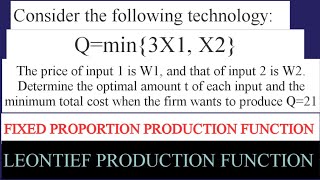 fixed proportion production function finding the optimal input demand and total cost leontief [upl. by Dinah]