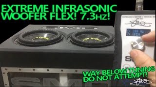 Extreme Infrasonic Subwoofer Flex Bass Sweep Down to 73HZ WAY BELOW TUNING DO NOT ATTEMPT [upl. by Eillak]