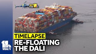 TIMELAPSE Refloating the Dali container ship moving it to Seagirt Marine Terminal [upl. by Epolenep]