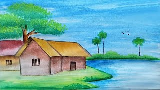 How to draw a scenery landscape with water color for beginners [upl. by Soulier918]