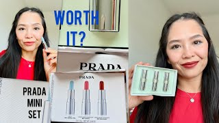 New Sephora Prada Mini Lip Balm set haul and unboxing [upl. by Enyahs]