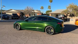 Amazing Tesla Model 3 Hexis Sherwood Green Vinyl Wrap timelapseresult [upl. by Phillie]