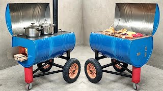 3in1 portable wood stove  Idea made from an old iron drum [upl. by Nednal]