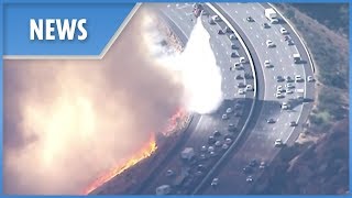 California Wildfires choppers protect fleeing motorists [upl. by Elletse]