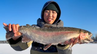 Stocks 40000 FISH EVERY YEAR Ice fishing for Personal Best Rainbow Trout [upl. by Ahsetel]