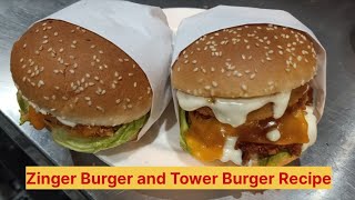 zinger burger recipe  tower burger recipe  zinger burger banane ki recipe  Jim Foods [upl. by Relluf]