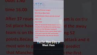 tip for the game Man City vs West Ham football tips premiership [upl. by Haneehs]