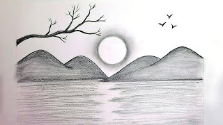 Landscape drawing How to Draw a simple Landscape  Easy Pencil Drawing [upl. by Ramah375]