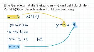 Funktionsgleichung einer Geraden aus der Steigung m und einem Punkt berechnen lineare Funktionen [upl. by Stanton]