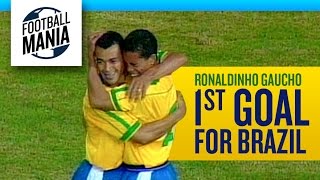 Ronaldinho First Goal for Brazil is Incredible [upl. by Anailuj969]