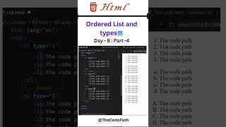 HTML Tutorial for beginners  Ordered List and Types html5 htmltutorial webdevelopment coding [upl. by Gothar513]