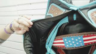 TAHOE TACK TURQUOISE FLOWER 1680D NYLON CENTER OPENING TRIPLE LAYERED PADDED BRIDLE BAG [upl. by Crandall]