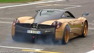 Gold Pagani Huayra Launch Powerslides and Accelerations [upl. by Oidivo]