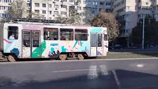 Painted Tram On Rails In Bucharest Romania [upl. by Lambard]