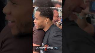 Devin Haney EMBRACES De La Hoya at workout for Ryan Garcia [upl. by Nester75]