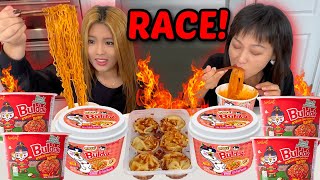 SPICY BULDAK RAMEN NOODLE RACE amp SOUP DUMPLINGS WEEK IN THE LIFE VLOG [upl. by Czarra]