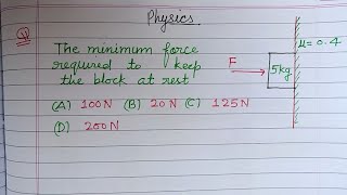 The minimum force required to keep the block at rest  jee mains physics pyqs  friction [upl. by Pollak]