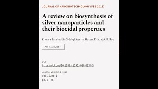 A review on biosynthesis of silver nanoparticles and their biocidal properties  RTCLTV [upl. by Shaya]