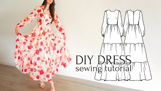 DIY Maxi Chiffon Dress with Tiered Ruffle Skirt  Sewing Pattern [upl. by Rayburn]