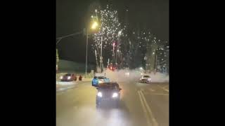 Fireworks from cars at high speed on an icy road fireworks feuerwerks [upl. by Obnukotalo]