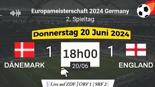 EURO 2024  Dänemark 1  1 England live auf ZDF HD  ORF 1  SRF 2 – 20062024 um 18 Uhr [upl. by Arrec]