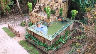 Awesome Build Swimming pool amp House Villa Using wooden [upl. by Wesley296]