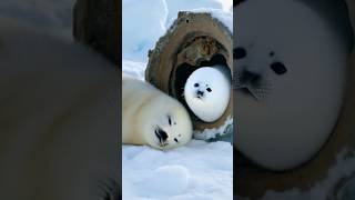 Closeup camera of the survival of harp seal pups with their mother in the harsh Arctic region [upl. by Inafit]