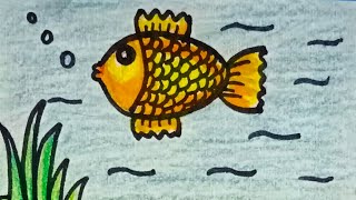 Easy to draw Fish 🐟How to draw and colour Fish with plastic crayons [upl. by Mccourt]