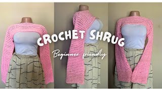 CROCHET EASIEST SHRUG  Bell Hands Mesh Shrug [upl. by Brittain74]