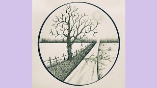 Circle Scenery Drawing  Pencil Sketch for Beginners  Art Video [upl. by Cadmarr708]