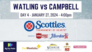 WATLING vs CAMPBELL  2024 Scotties Tournament of Hearts Presented by RME Day 4 [upl. by Ahsinwad]