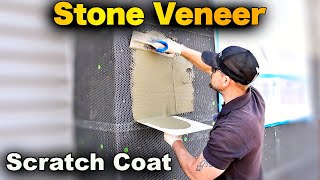 Stone Veneer Installation  Part 1 Scratch Coat Metal Lath And Underlayment [upl. by Silera]