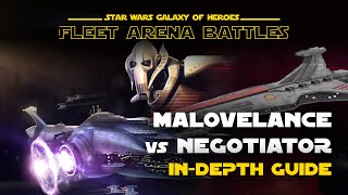 Malevolence vs Negotiator Indepth Guide  SWGOH Fleet Arena [upl. by Ailehc507]