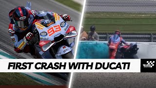 Marc Marquez ALMOST CRASH for the First Time with His Ducati in MotoGP SepangTest Day 1 [upl. by Shorter]