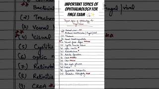 Important topics of opthalomology for FMGE exam fmge fmge2024 [upl. by Eelatan804]