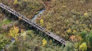 abandoned wooden railroaf bridge railroad drone dji aerialnature [upl. by Salamone670]